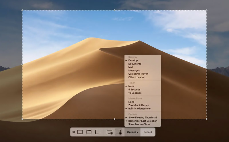 Grabación de pantalla en macOS Catalina usando la barra de herramientas de captura de pantalla