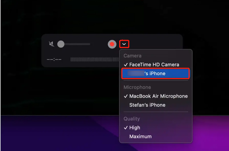 Compartir pantalla en iPhone a Mac usando QuickTime