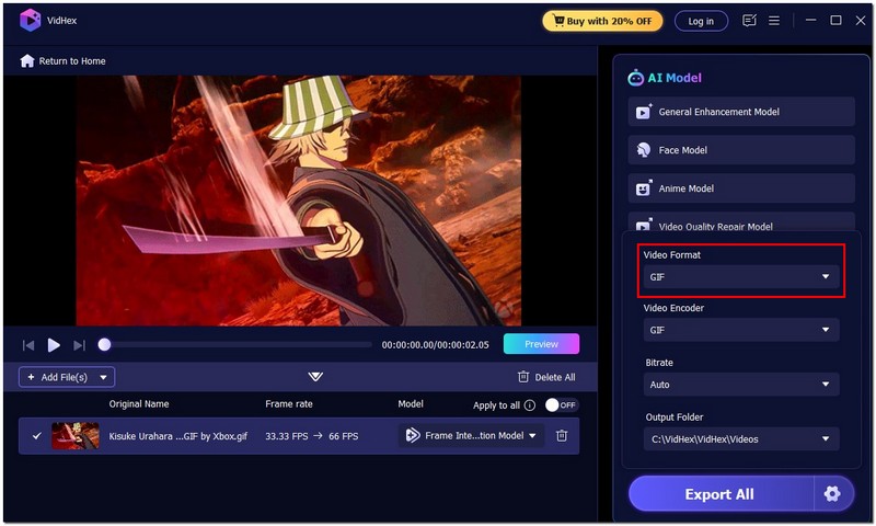 Establecer formato GIF