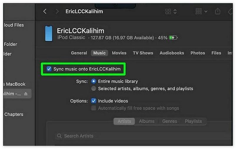 Transferir MP3 al iPod en el Finder