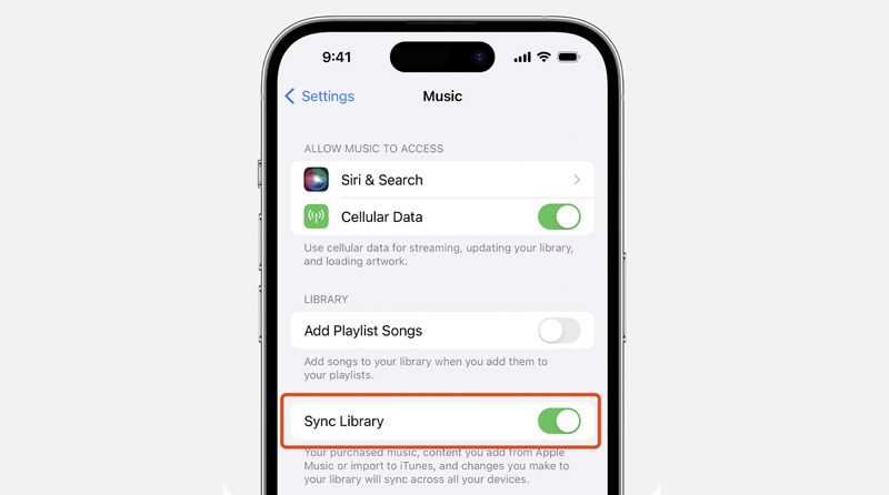 Activar la sincronización de música en el iPhone