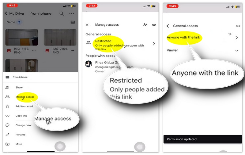 Cambiar el acceso al enlace de Google Drive