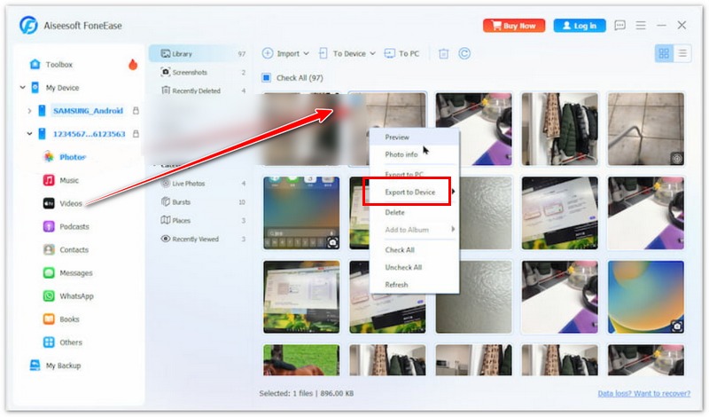 Exportar vídeo de iPhone a Android mediante Foneease