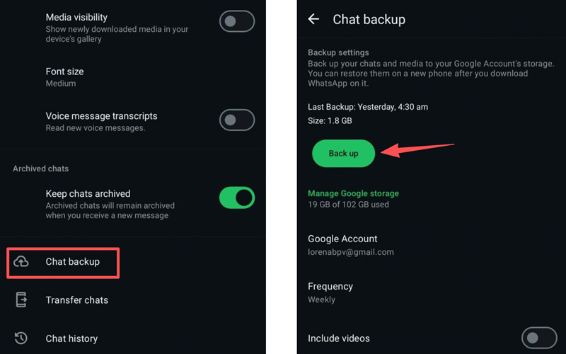 Copia de seguridad del chat de WhatsApp