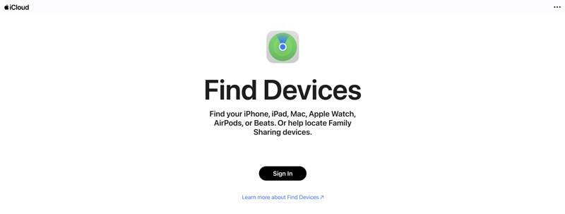 Página de búsqueda de dispositivos de Apple iCloud