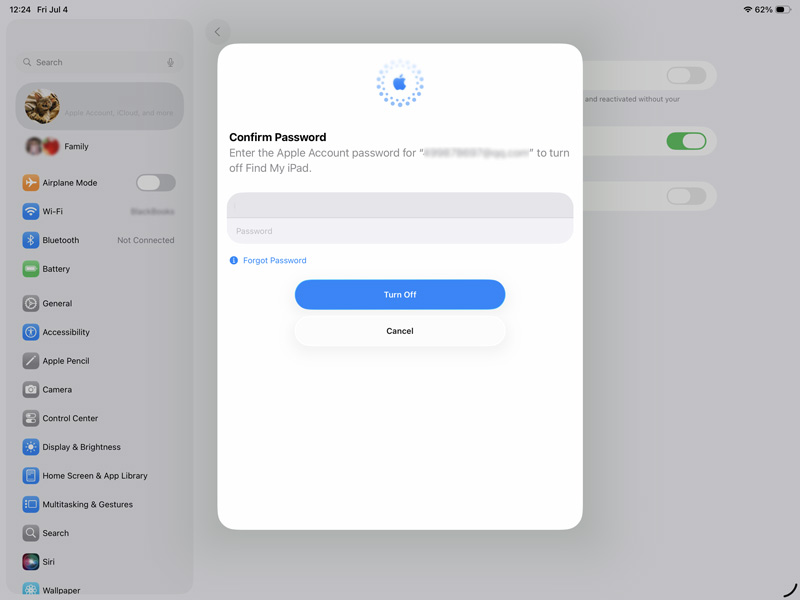 Confirmar contraseña para desactivar Buscar mi iPad