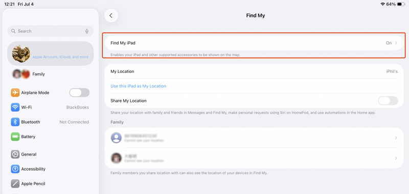 Buscar mi iPad está encendido