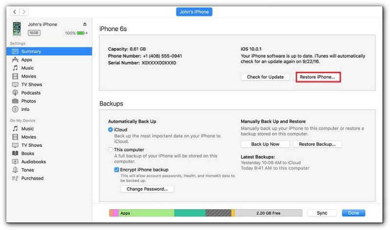 Desactivar el control parental desactivando la copia de seguridad de iTunes