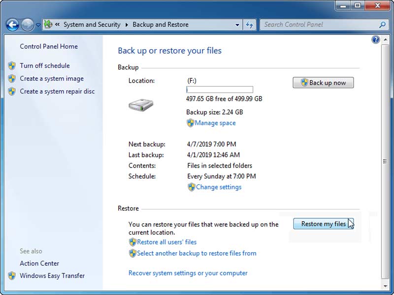 Restaurar mis archivos de Windows 7