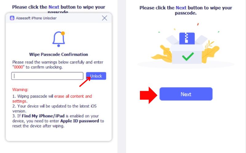 Desbloquear y siguiente