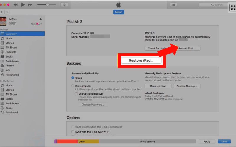 Seleccione el botón Restaurar