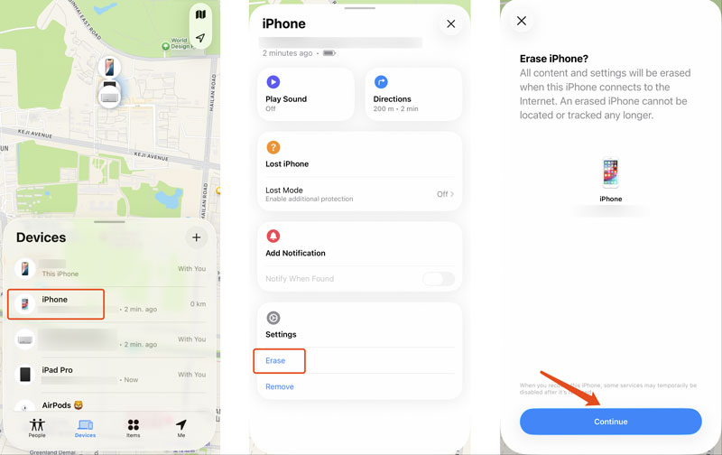 Borrar en Buscar mi aplicación para desbloquear el iPhone