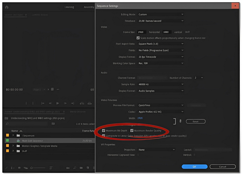Habilitar la máxima profundidad de bits y la máxima calidad de renderizado.