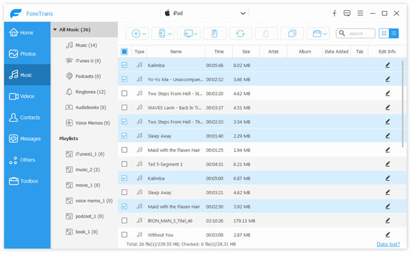 Seleccionar canciones en iPad