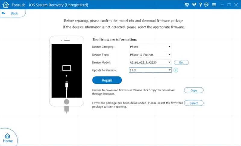 Haga clic en Reparar para configurar