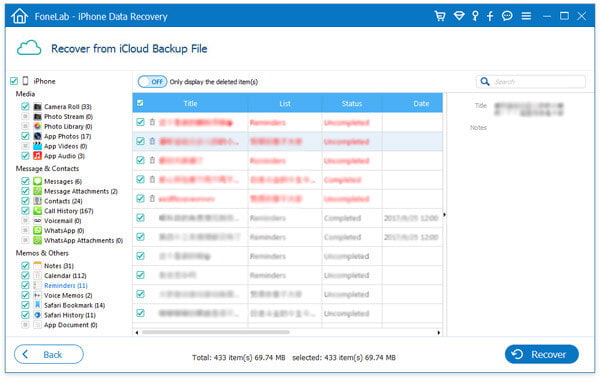 Recuperar recordatorios perdidos de iCloud