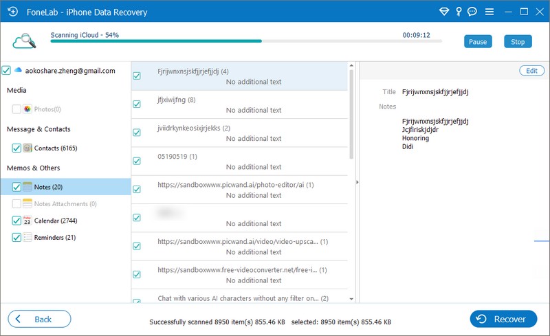 Escanear iCloud y seleccionar archivo