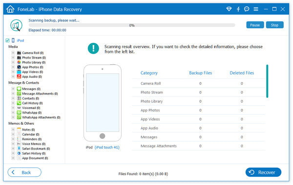 El software de restauración de iPod analiza su copia de seguridad de iTunes