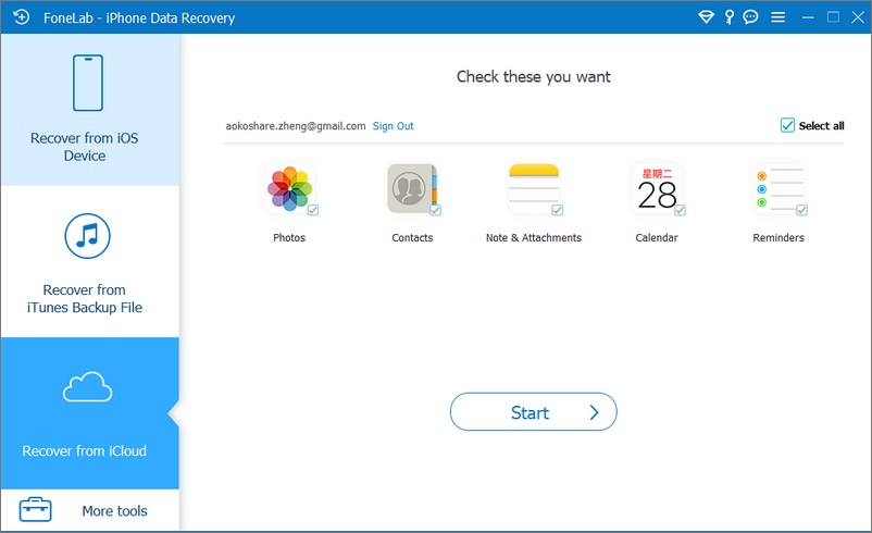 Seleccione el tipo de datos de iCloud para escanear