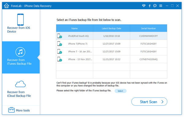 Seleccione los archivos de copia de seguridad de iTunes
