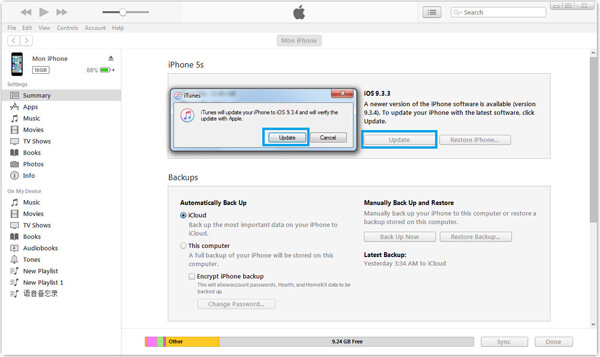 Use iTunes para actualizar el software