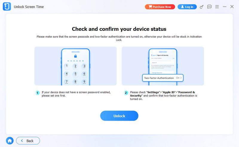 Haga clic en Desbloquear después de toda la configuración