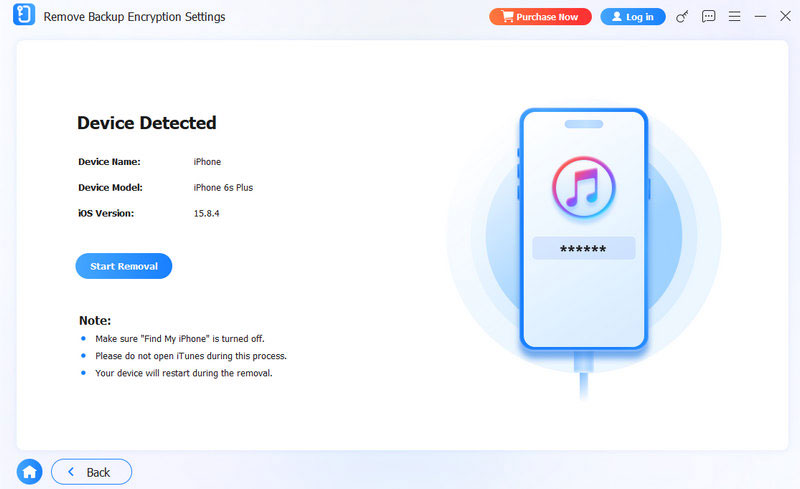 Iniciar la eliminación de la configuración de cifrado de la copia de seguridad