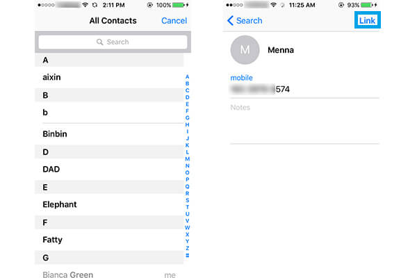 Vincular otros contactos de iPhone con el contacto de iPhone de destino