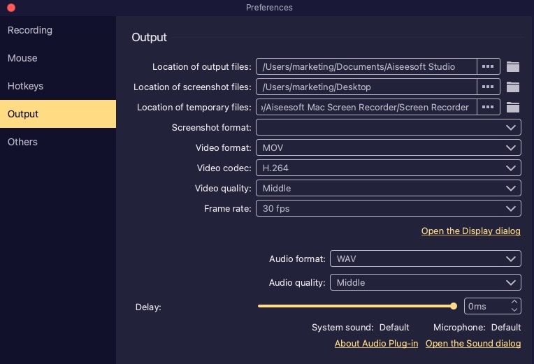 Configuración de la salida