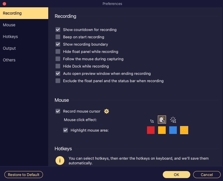 Ajuste de grabación