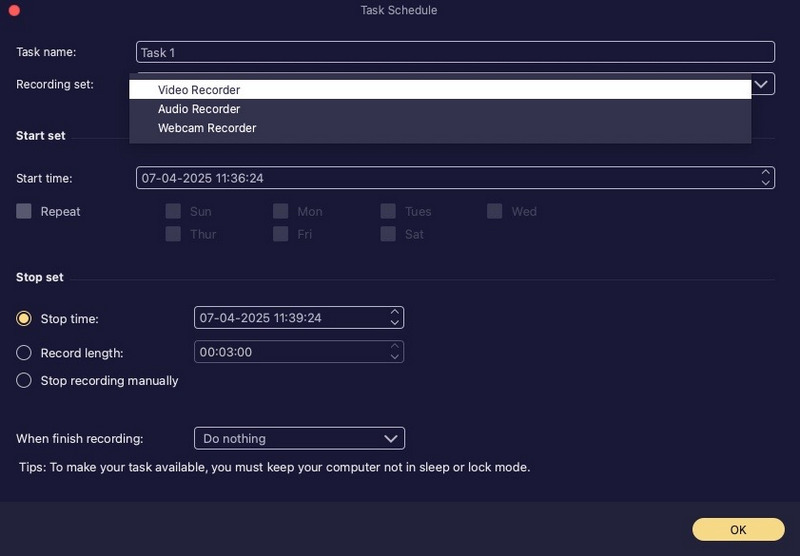 Establecer hora de programación de tareas