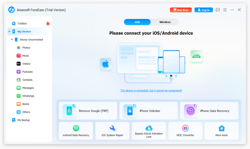 Interfaz de transferencia de contactos móviles Foneease