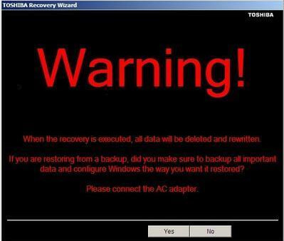 Restablecimiento de fábrica de la pantalla de advertencia de la computadora portátil Toshiba