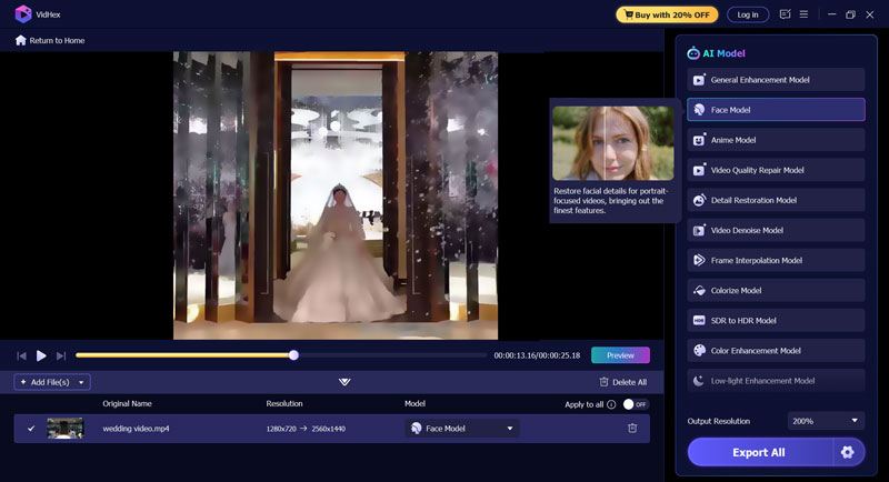 Modelo facial de Vidhex Ai Video Enhancer