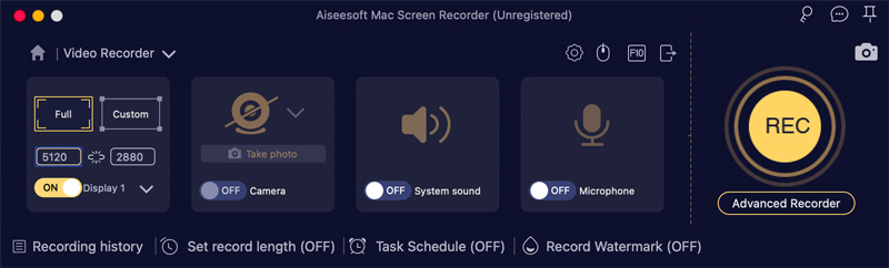 Grabador de pantalla para MAC de ASiseesoft, versión completa o personalizada.