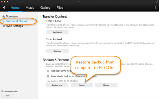 Restaurar HTC con HTC Sync Manager