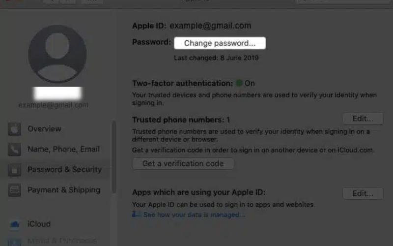 Haga clic en Cambiar contraseña