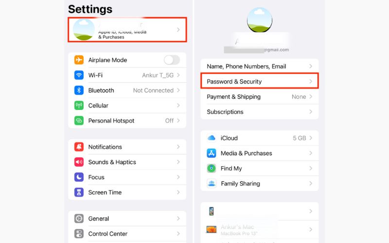 Seleccione Contraseña y Seguridad
