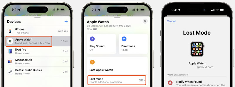 Activar el modo perdido del Apple Watch Buscar mi iPhone