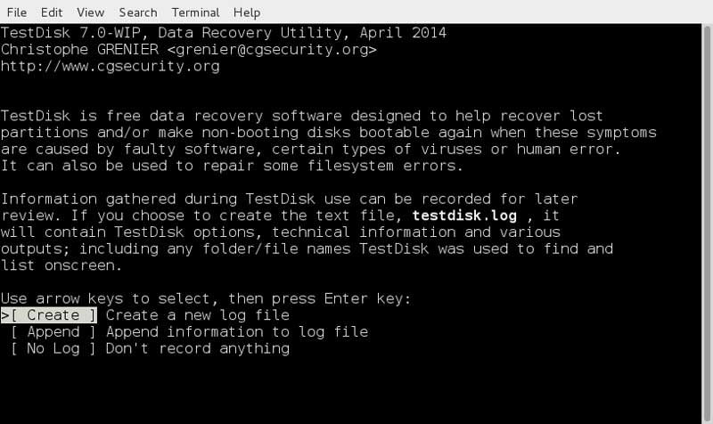 Herramienta de recuperación de archivos Testdisk para Mac