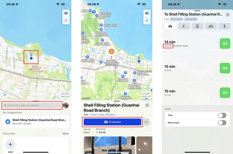 Distancia entre dos puntos Apple Maps