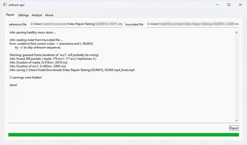 Reparación gratuita de MP4 con interfaz gráfica de usuario (GUI)