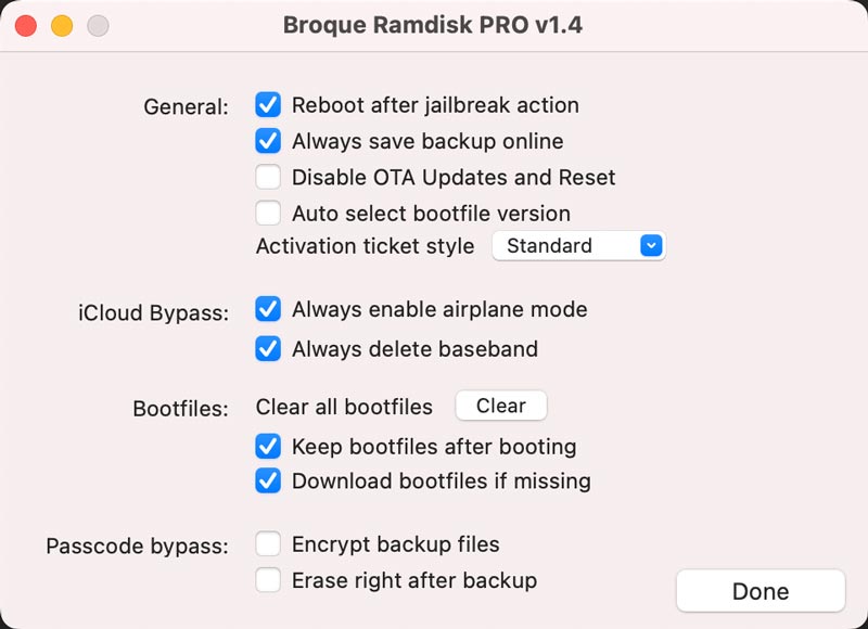 Configuración de omisión de iCloud de Broque Ramdisk Pro