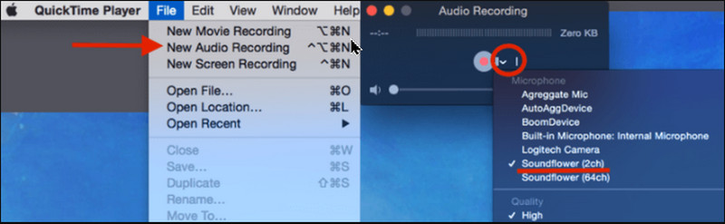 Nueva grabación de audio de Quicktime