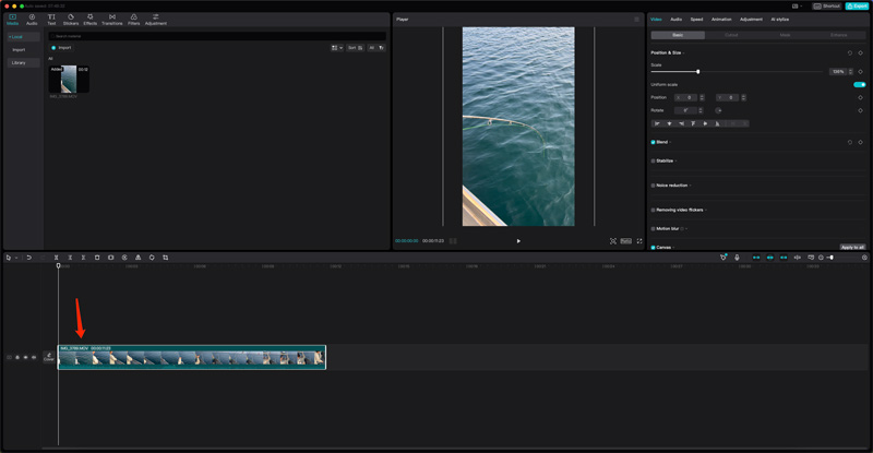 CapCut para Mac Importar videoclip