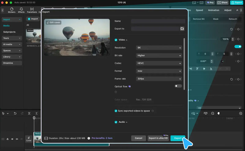 CapCut Video Upscaler Export 4K