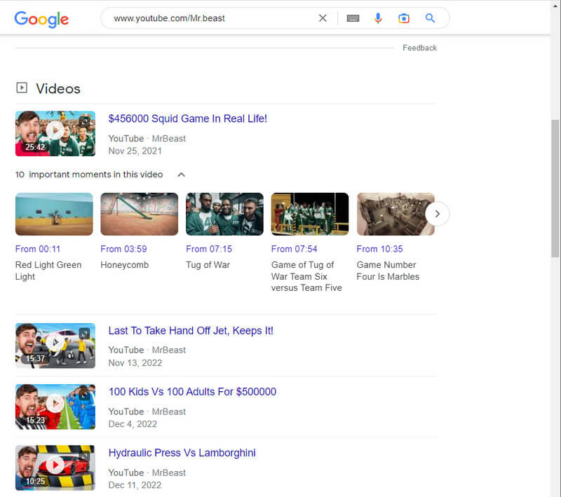 Buscar YouTube y nombre de usuario