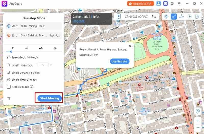 Haga clic en Iniciar movimiento