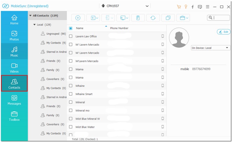 Haga clic en la opción de contacto