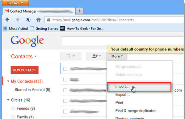 Seleccione Importar contactos de Outlook a Gmail